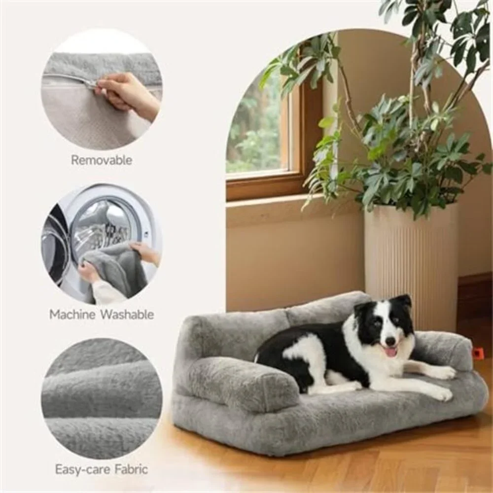 Cat Bed Indoor Small Medium Dog Bed Fluffy Sofa Washable Non Slip Grey